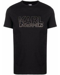 schwarzes verziertes T-Shirt mit einem Rundhalsausschnitt von Karl Lagerfeld