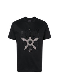 schwarzes verziertes T-Shirt mit einem Rundhalsausschnitt von Les Hommes