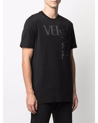 schwarzes verziertes T-Shirt mit einem Rundhalsausschnitt von Versace