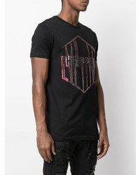 schwarzes verziertes T-Shirt mit einem Rundhalsausschnitt von Philipp Plein