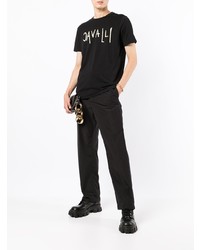 schwarzes verziertes T-Shirt mit einem Rundhalsausschnitt von Roberto Cavalli