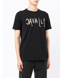 schwarzes verziertes T-Shirt mit einem Rundhalsausschnitt von Roberto Cavalli