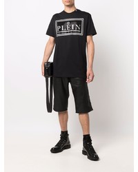 schwarzes verziertes T-Shirt mit einem Rundhalsausschnitt von Philipp Plein