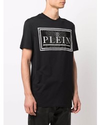 schwarzes verziertes T-Shirt mit einem Rundhalsausschnitt von Philipp Plein