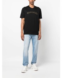 schwarzes verziertes T-Shirt mit einem Rundhalsausschnitt von Versace