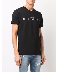 schwarzes verziertes T-Shirt mit einem Rundhalsausschnitt von John Richmond