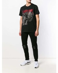 schwarzes verziertes T-Shirt mit einem Rundhalsausschnitt von Philipp Plein