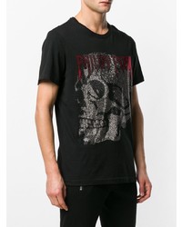 schwarzes verziertes T-Shirt mit einem Rundhalsausschnitt von Philipp Plein