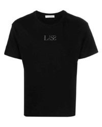 schwarzes verziertes T-Shirt mit einem Rundhalsausschnitt von Ludovic De Saint Sernin