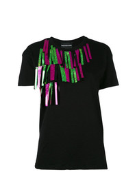 schwarzes verziertes T-Shirt mit einem Rundhalsausschnitt von Marco Bologna
