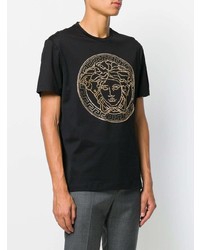 schwarzes verziertes T-Shirt mit einem Rundhalsausschnitt von Versace