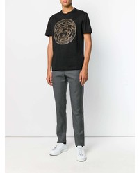 schwarzes verziertes T-Shirt mit einem Rundhalsausschnitt von Versace