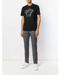 schwarzes verziertes T-Shirt mit einem Rundhalsausschnitt von Versace