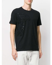 schwarzes verziertes T-Shirt mit einem Rundhalsausschnitt von Versace Collection