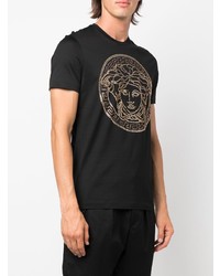 schwarzes verziertes T-Shirt mit einem Rundhalsausschnitt von Versace