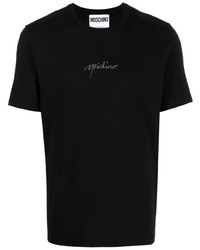 schwarzes verziertes T-Shirt mit einem Rundhalsausschnitt von Moschino