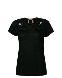 schwarzes verziertes T-Shirt mit einem Rundhalsausschnitt von N°21