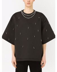 schwarzes verziertes T-Shirt mit einem Rundhalsausschnitt von Dolce & Gabbana