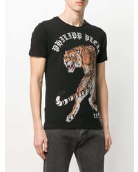 schwarzes verziertes T-Shirt mit einem Rundhalsausschnitt von Philipp Plein