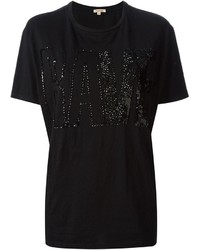 schwarzes verziertes T-Shirt mit einem Rundhalsausschnitt von P.A.R.O.S.H.