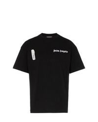 schwarzes verziertes T-Shirt mit einem Rundhalsausschnitt von Palm Angels