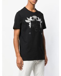 schwarzes verziertes T-Shirt mit einem Rundhalsausschnitt von Philipp Plein