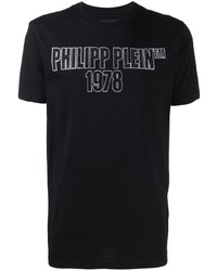 schwarzes verziertes T-Shirt mit einem Rundhalsausschnitt von Philipp Plein