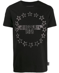 schwarzes verziertes T-Shirt mit einem Rundhalsausschnitt von Philipp Plein