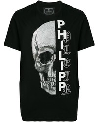 schwarzes verziertes T-Shirt mit einem Rundhalsausschnitt von Philipp Plein