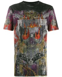 schwarzes verziertes T-Shirt mit einem Rundhalsausschnitt von Philipp Plein