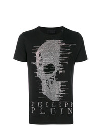 schwarzes verziertes T-Shirt mit einem Rundhalsausschnitt von Philipp Plein