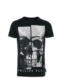 schwarzes verziertes T-Shirt mit einem Rundhalsausschnitt von Philipp Plein