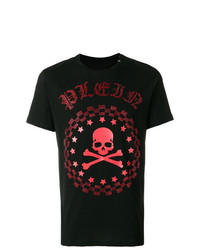 schwarzes verziertes T-Shirt mit einem Rundhalsausschnitt von Philipp Plein