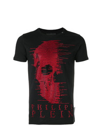 schwarzes verziertes T-Shirt mit einem Rundhalsausschnitt von Philipp Plein