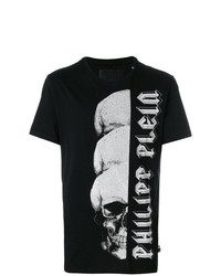 schwarzes verziertes T-Shirt mit einem Rundhalsausschnitt von Philipp Plein