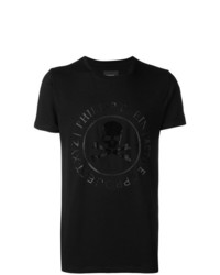 schwarzes verziertes T-Shirt mit einem Rundhalsausschnitt von Philipp Plein