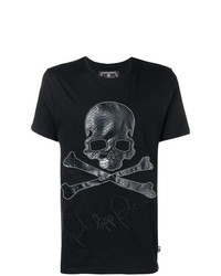 schwarzes verziertes T-Shirt mit einem Rundhalsausschnitt von Philipp Plein