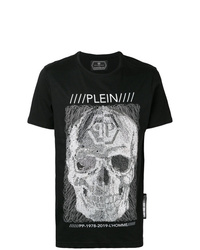 schwarzes verziertes T-Shirt mit einem Rundhalsausschnitt von Philipp Plein