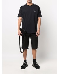 schwarzes verziertes T-Shirt mit einem Rundhalsausschnitt von Raf Simons X Fred Perry