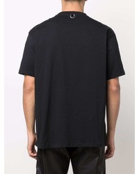 schwarzes verziertes T-Shirt mit einem Rundhalsausschnitt von Raf Simons X Fred Perry