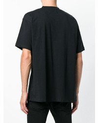 schwarzes verziertes T-Shirt mit einem Rundhalsausschnitt von Raf Simons X Fred Perry