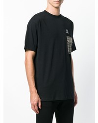 schwarzes verziertes T-Shirt mit einem Rundhalsausschnitt von Raf Simons X Fred Perry