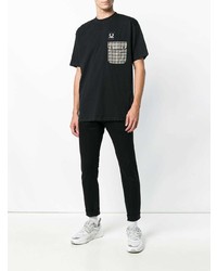 schwarzes verziertes T-Shirt mit einem Rundhalsausschnitt von Raf Simons X Fred Perry