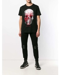 schwarzes verziertes T-Shirt mit einem Rundhalsausschnitt von Philipp Plein