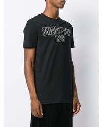 schwarzes verziertes T-Shirt mit einem Rundhalsausschnitt von Philipp Plein