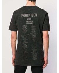 schwarzes verziertes T-Shirt mit einem Rundhalsausschnitt von Philipp Plein