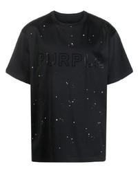 schwarzes verziertes T-Shirt mit einem Rundhalsausschnitt von purple brand