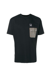 schwarzes verziertes T-Shirt mit einem Rundhalsausschnitt von Raf Simons X Fred Perry