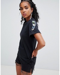 schwarzes verziertes T-Shirt mit einem Rundhalsausschnitt von RAGYARD