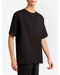 schwarzes verziertes T-Shirt mit einem Rundhalsausschnitt von Giuseppe Zanotti